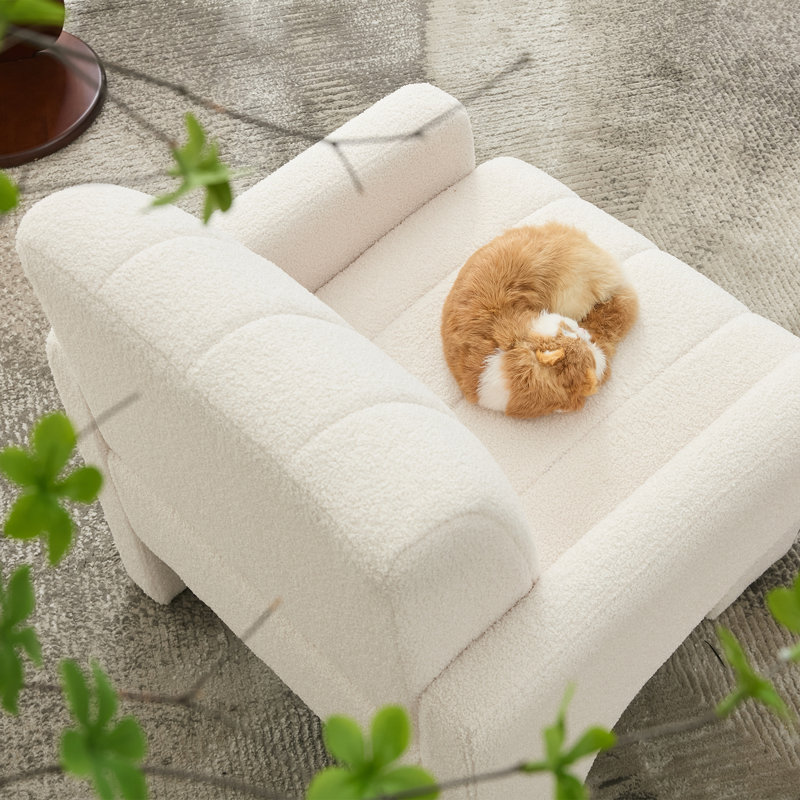 Fauteuil d'appoint moderne rembourré en sherpa doux, Polyester beige