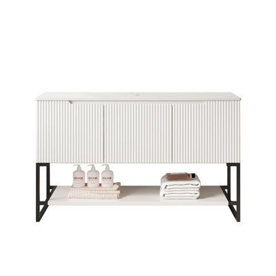 Meuble-lavabo autoportant blanc de 48 pouces avec comptoir en pierre frittée