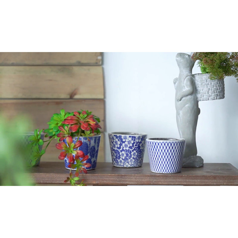 Charlotte Distressed Blue Terracotta Planter Set