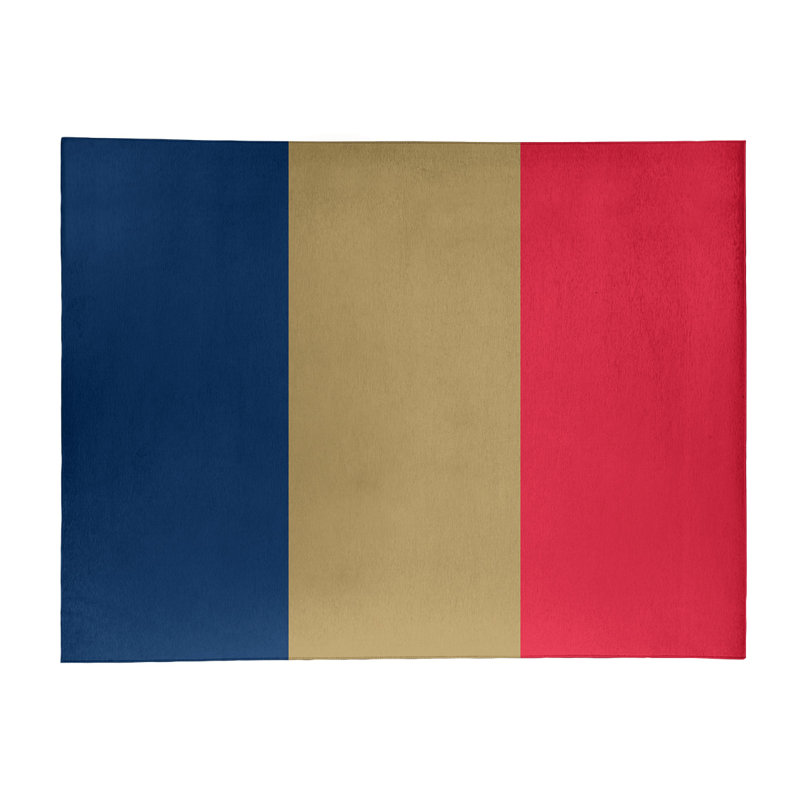 Tapis bleu marine/doré/rouge rayé, Rectangle 9 pi x 12 pi