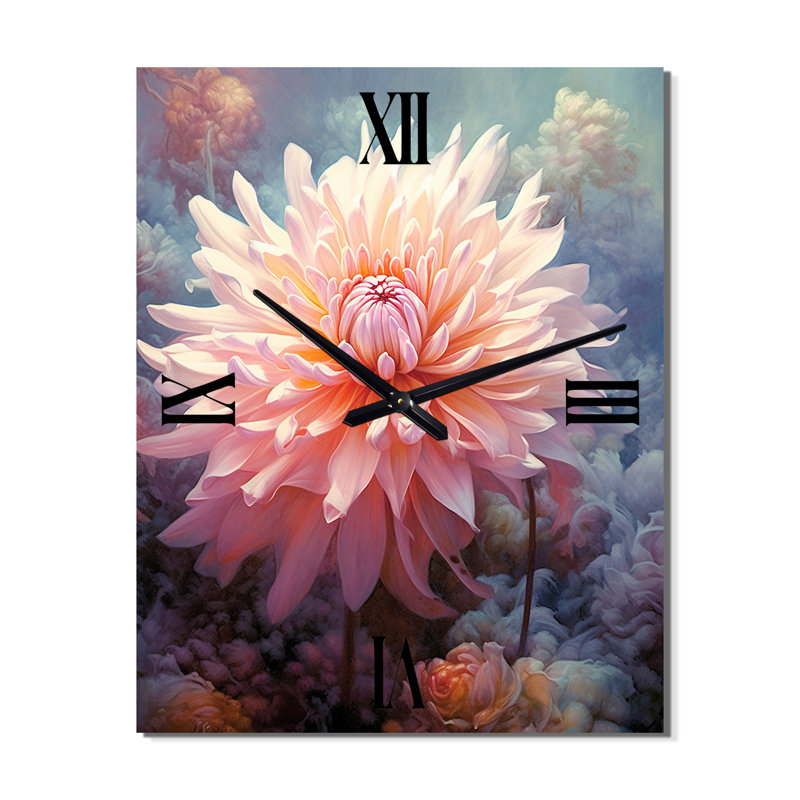 Horloge murale blanche surdimensionnée - Mums Blossoms, Médium