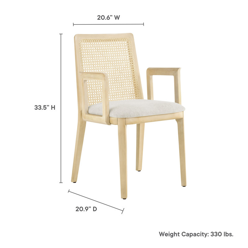 Antique White Rattan and Cane Arm Chair with Padded Seat
