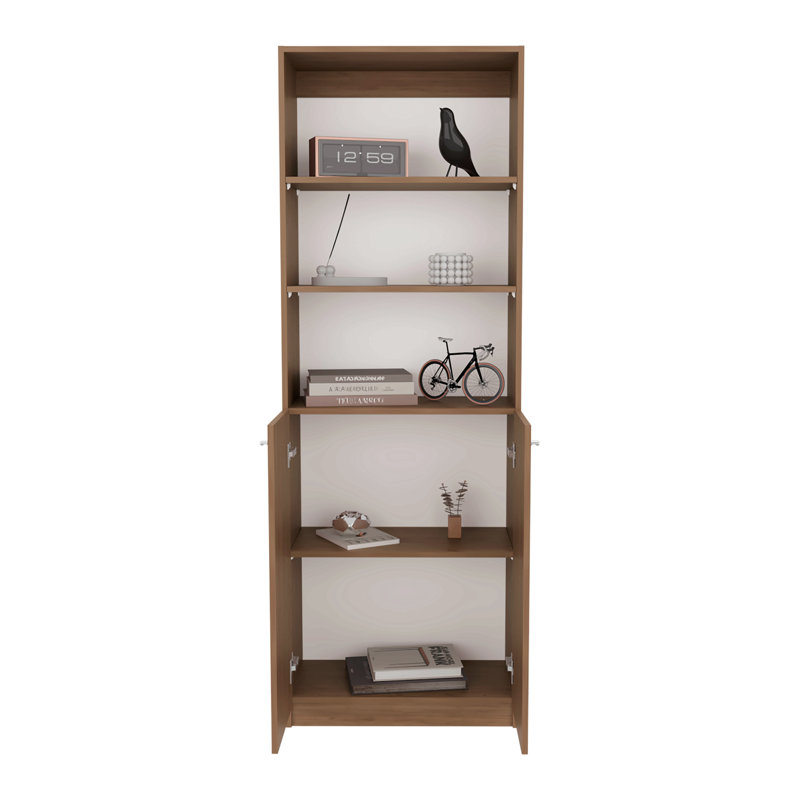 Home 2-Door Bookcase, Modern Storage Unit With Dual Doors And Multi-Tier Shelves, Natural Oak