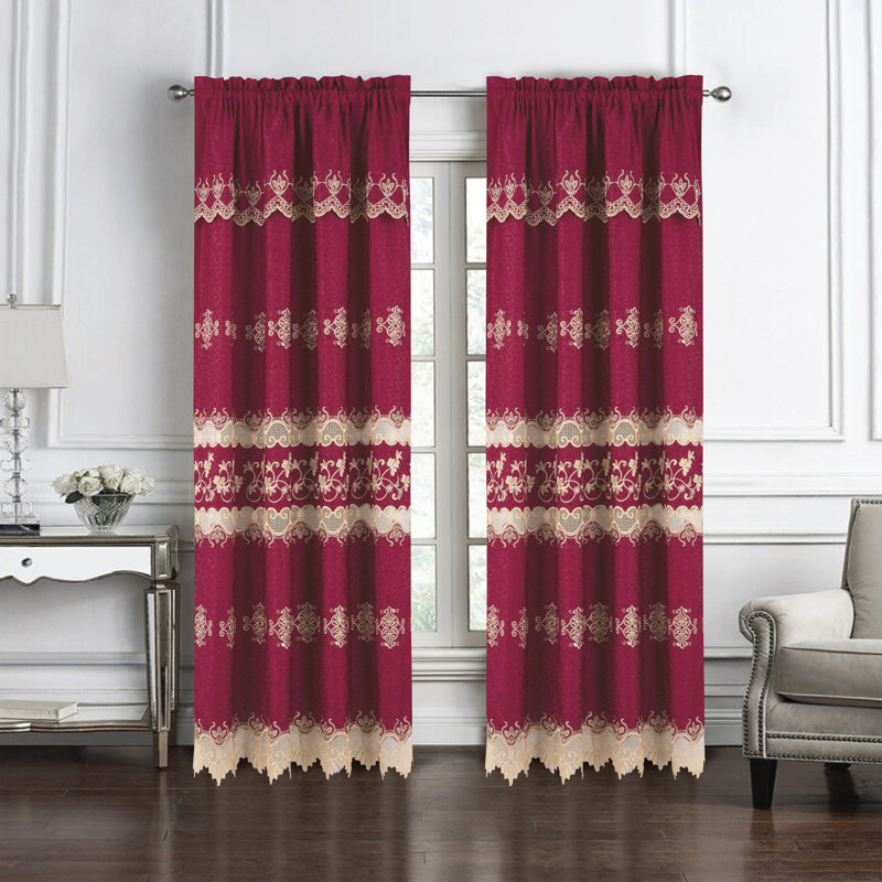 Alice Embroidered Macrame Window Curtain, Burgundy
