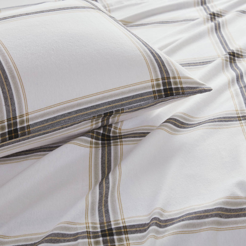 Full Blue Plaid Cotton Flannel Bedding Set