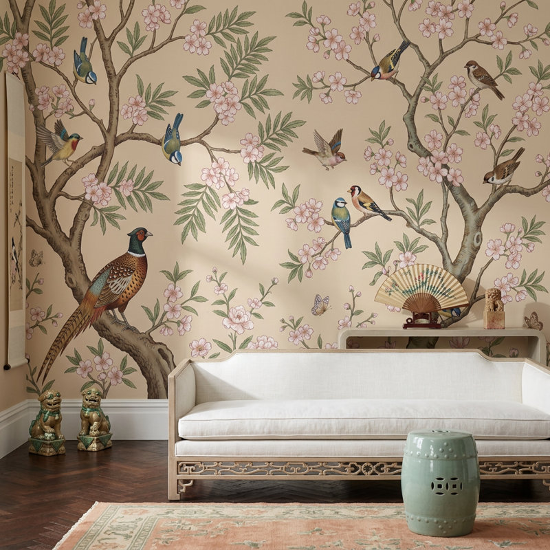 Décoration murale amovible à motif floral branches de cerisier en fleurs, Non tissé, 160 po x 108 po