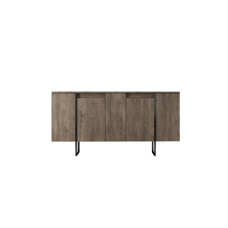 Modern Console Table with Metal Legs, Walnut & Black Finish, 63.0 x 13.8 x 31.5 inches | 100% Melamine Coated Particle Board, Thickness: 0.7 inches | Stylish & Functional for Living Room or Entryway, Durable Design