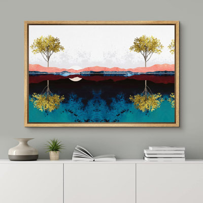 Mirror Image Reflection Trees And Mountains Abstract Wilderness Modern Art Rustic Scenic Framed On Canvas Print -  IDEA4WALL, FCV-MOUNTAIN-1912-M14-B.WD-16x24@1