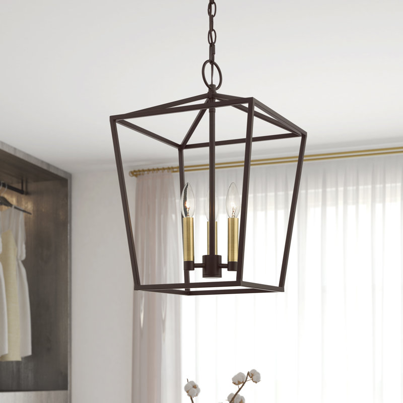 Luminaire suspendu de style lanterne à 3 lumières Howington, Bronze