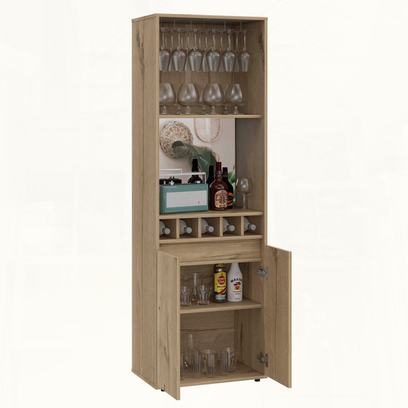 Light Oak 5-Bottle 2-Shelf Bar Cabinet