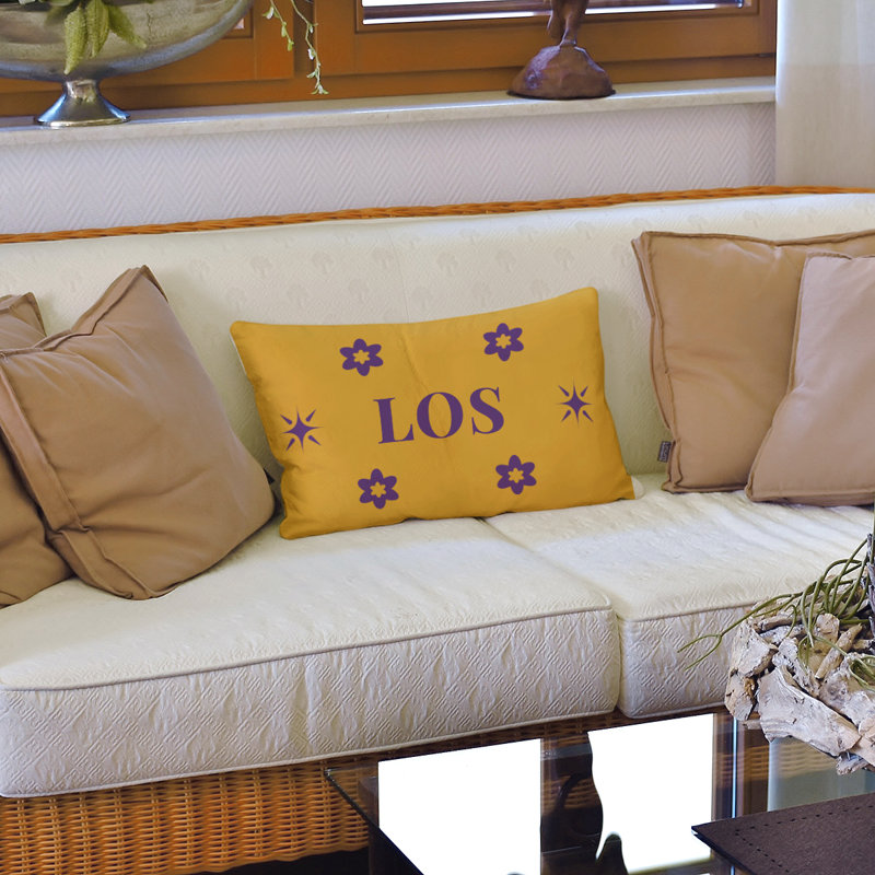 LA - Coussin intérieur / extérieur mauve et doré 20 po x 14 po