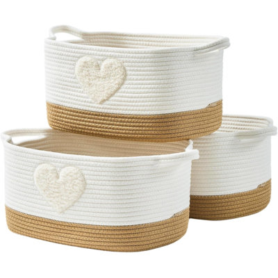 3-Piece Boho Cotton Rope Woven Heart Storage Baskets