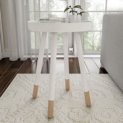 2-Tone Tray Top Round End Table, White