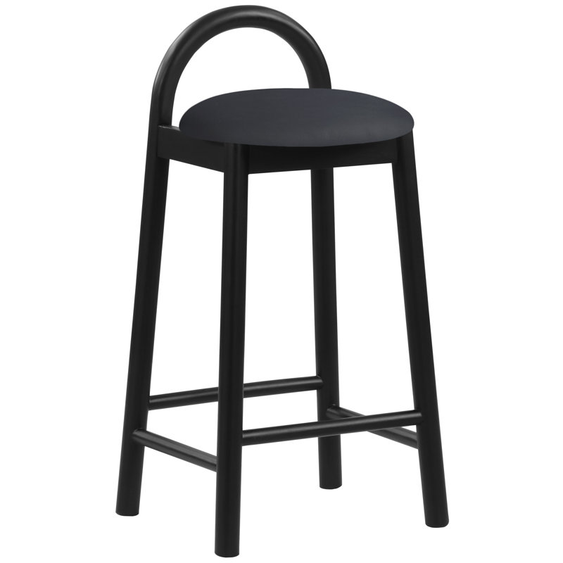Calvin 27" Counter Bar Stool, Black Vegan Leather, Black
