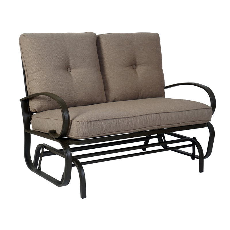 Carlston Patio Glider Bench - Outdoor Rocking Loveseat with Sturdy Frame and Cushion Seats, Beige