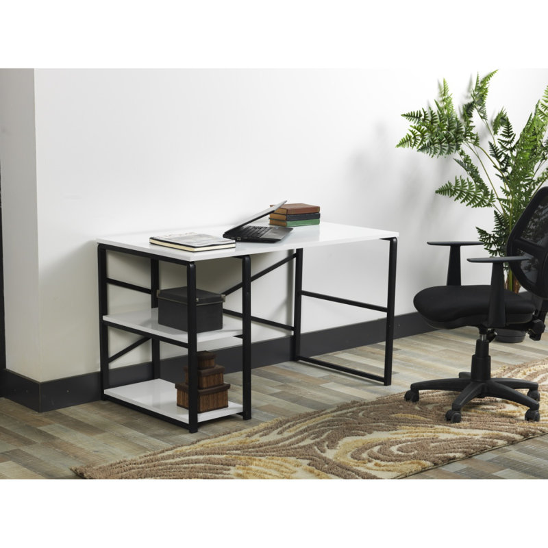 Computer Desk, 28" H x 25" W x 47" D, White/Black