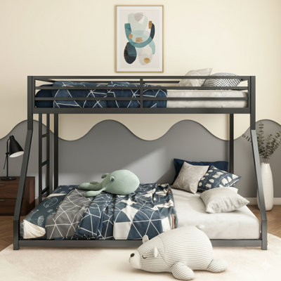 Twin-Over-Twin Black Metal Bunk Bed - Low-Profile, Full-Length Guardrails & Non-Slip Ladder
