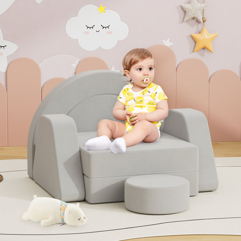 Velvet Modular Kids Play Couch, Kids Toddler Couch, Sectional Sofa, Gray
