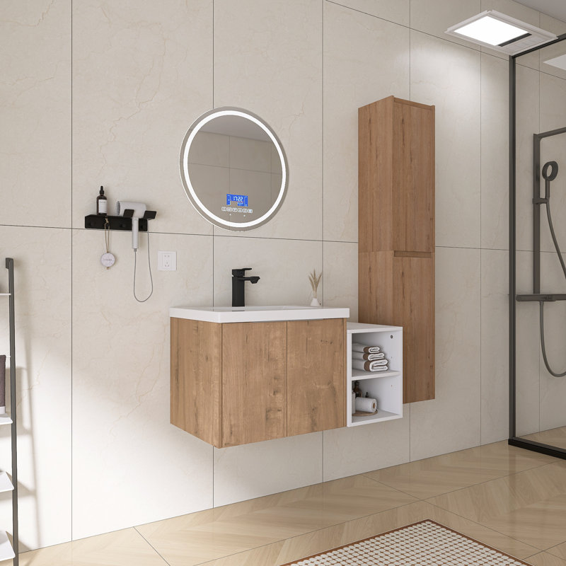 36" Wall Mounted Double Bathroom Vanity Set With Resin Sink，A Small Storage Shelf And Wall Cabinets, 36"