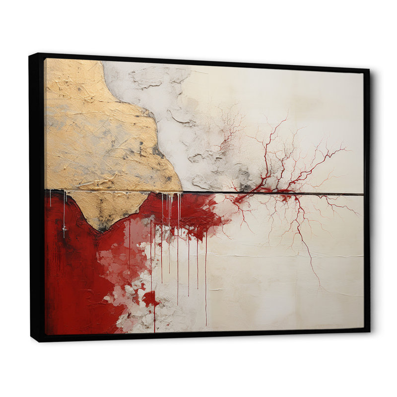 Minimalisme, horizon rouge et or - reproductions d'art murales abstraites, H 12 po x l 20 po x P 1 po, Cadre flottant noir