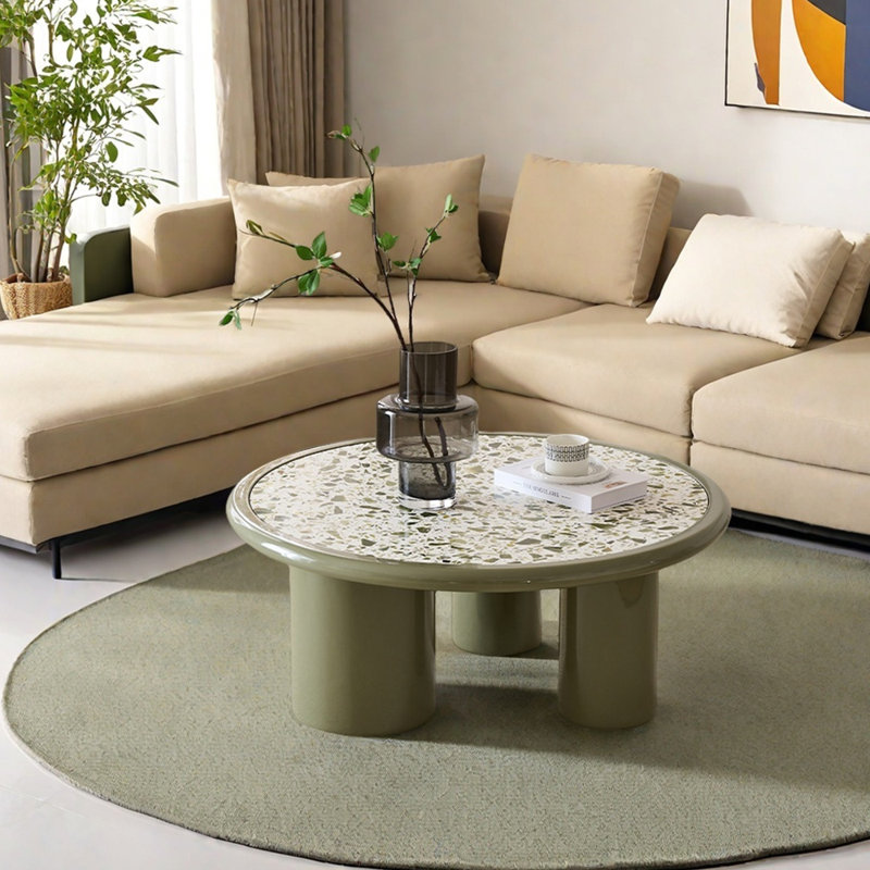 Table basse moderne avec plateau Terrazzo, H 15,15 po x L 35,43 po x l 35,43 po