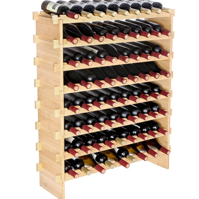 8 - Tier Stackable Modular Wine Storage Rack, Wood, Fits Bottles Natural Wood Structure, Holds 72