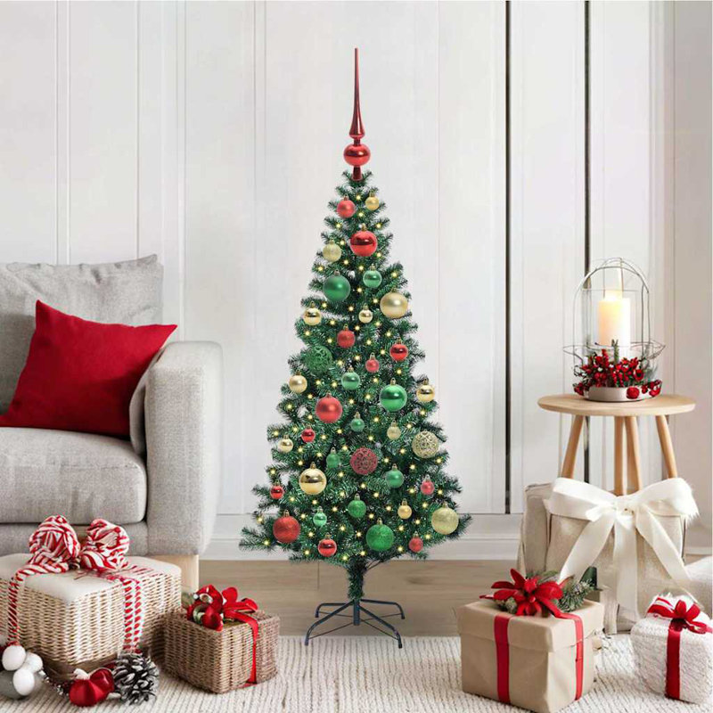 vidaXL Artificial Pre-lit Christmas Tree Green PVC and Metal, 3.94 ft
