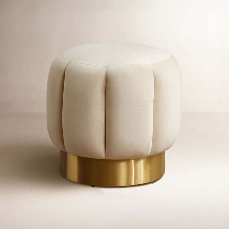 Maxine Round Ottoman, Cream Velvet