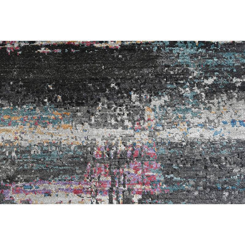 Hand Knotted Abstract Area Rug in Charcoal/Gold/Orange/Ivory, Rectangle 6' x 9'