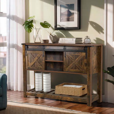 Zev Farmhouse Console Table with Sliding Barn Door and Adjustable Shelf