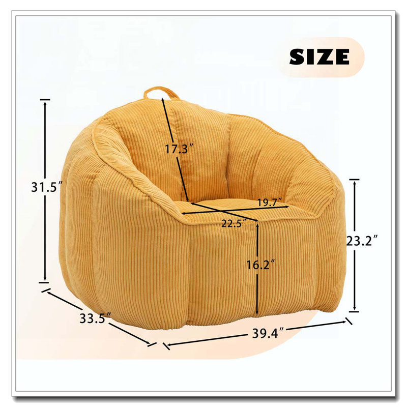 Grand fauteuil à billes en velours côtelé avec accoudoirs Comfy, Jaune