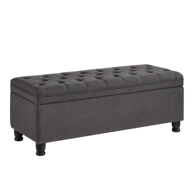 Meshell Linen Blend Upholstered Storage Bench, Dark Gray