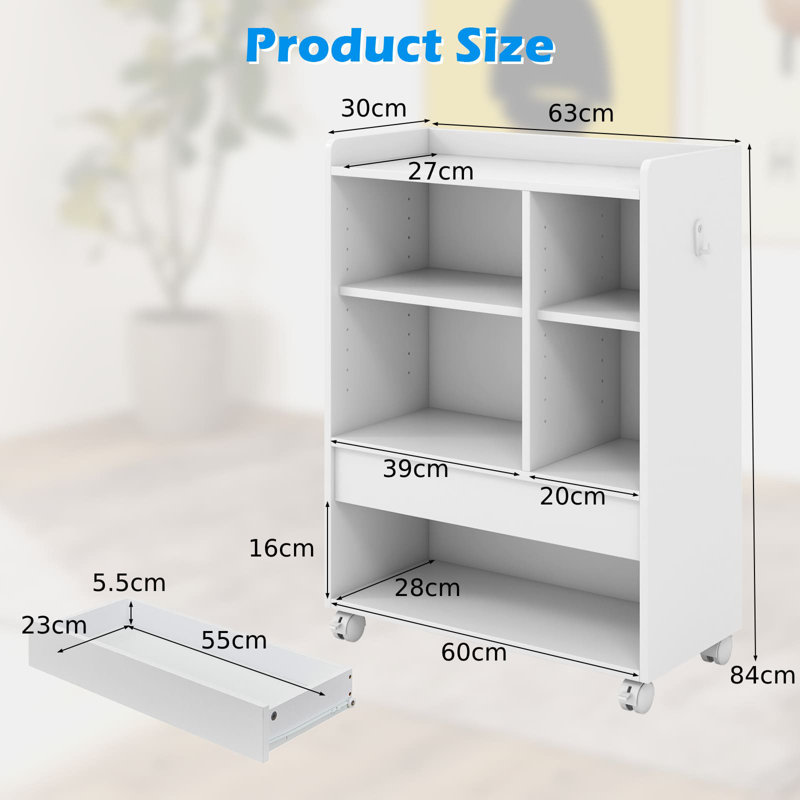 Mobile Cabinet Side Table with Storage, White