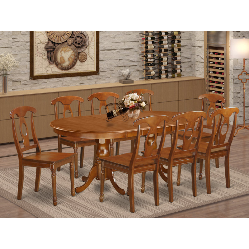 9 Piece Dining Room Furniture Set Includes an Oval Kitchen Table with Butterfly Leaf and 8 Dining Chairs, Saddle Brown