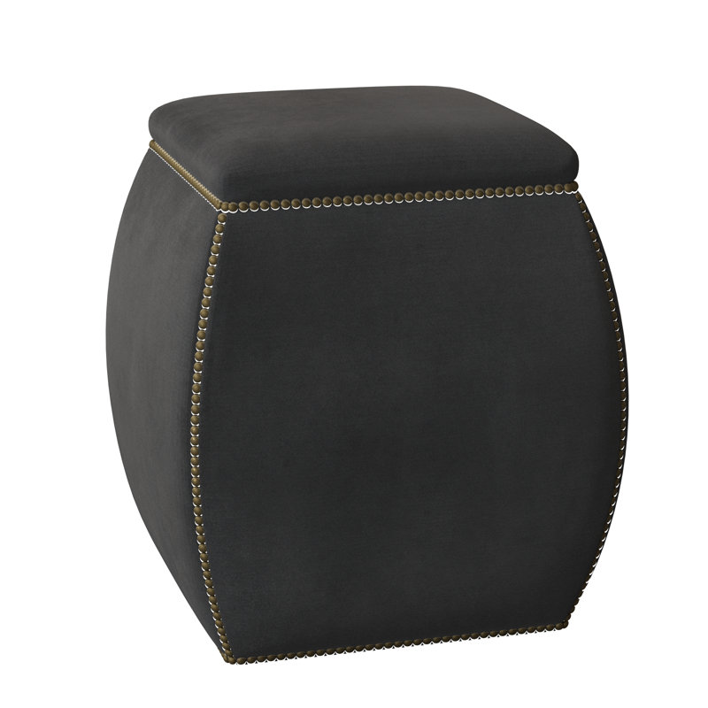 Delta 19" Square Pouf Ottoman, Brass, Akiko Graphite Performance 5534-011