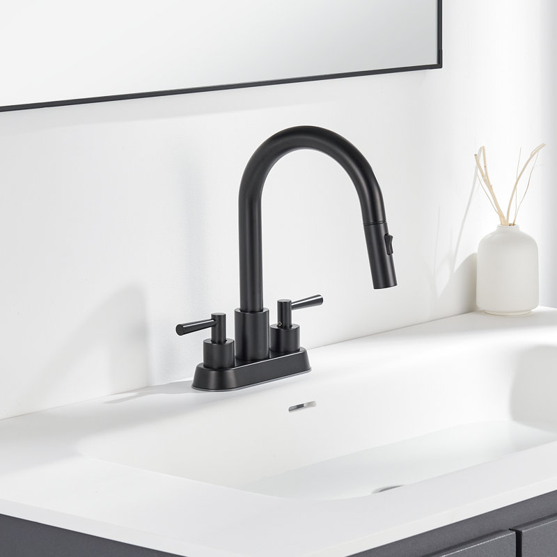 4 po Robinet pour salle de bain à poignée double à grande arche Centreset avec douchette extractible et bonde escamotable