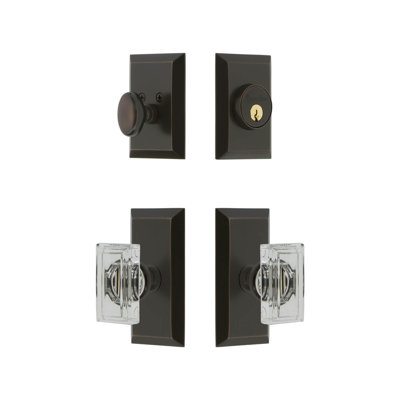 Fifth Avenue Short Plate Complete Entry Set with Single Cylinder Deadbolot and Carre Crystal Knob