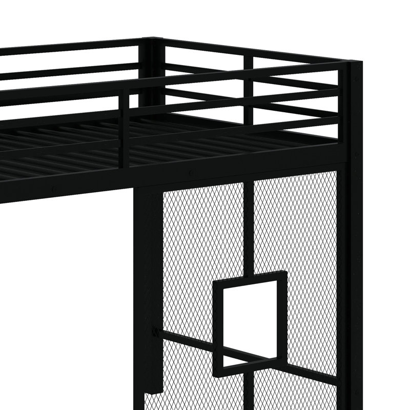 Base de lit mezzanine simple en métal avec escalier de rangement en maille de fer