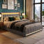 UK&EU Size Smart Linen Bed Frame with App-Controlled LED Lights, Upholstered Storage Bed with 4 Drawers & USB Charging Station, Grey & Beige-466897632-466897644