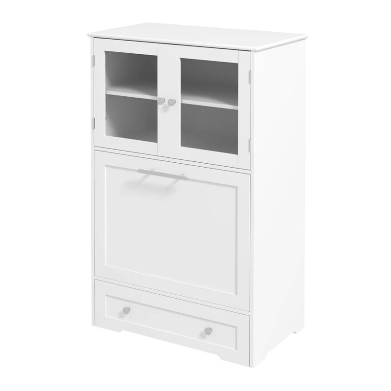 Armoire blanche en bois pour animaux avec bols surélevés et rangement