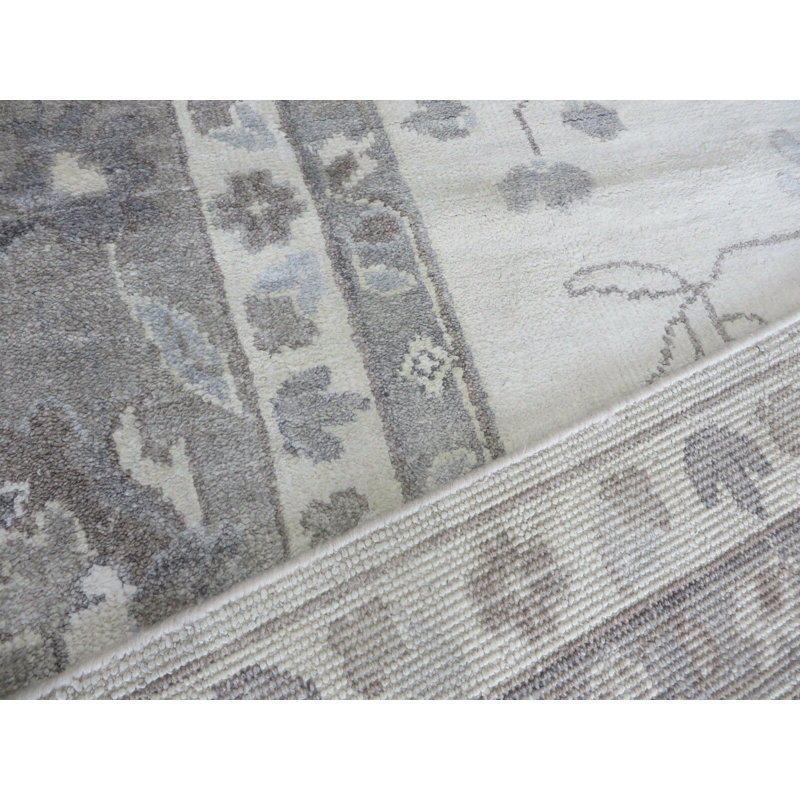 Tapis oriental en soie Ivoire noué à la main à partir de bambou G6797