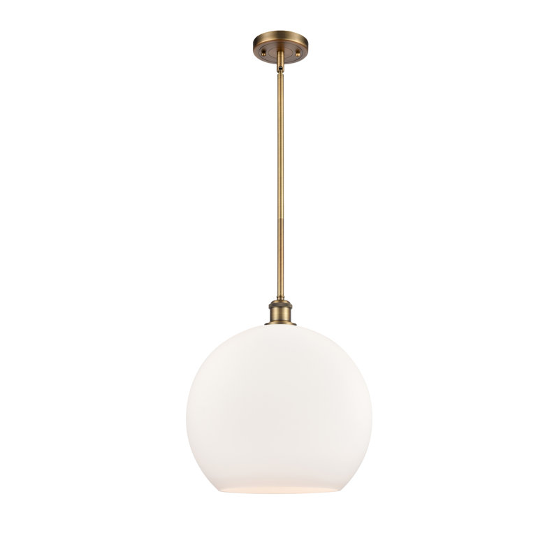 Luminaire suspendu sphère 1 lumière Cindi, Blanc, H 16,38 po x l 13,75 po x P 13,75 po, Laiton brossé