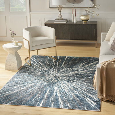 Ebern Designs Rhodes Blue Silver Modern Indoor Rug