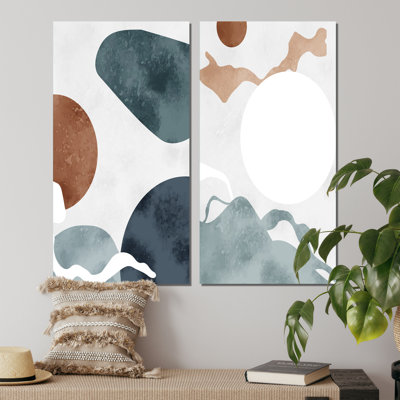 Full Moon Mountain In Abstract Retro Landscape I - 2 Piece Print Set on Canvas