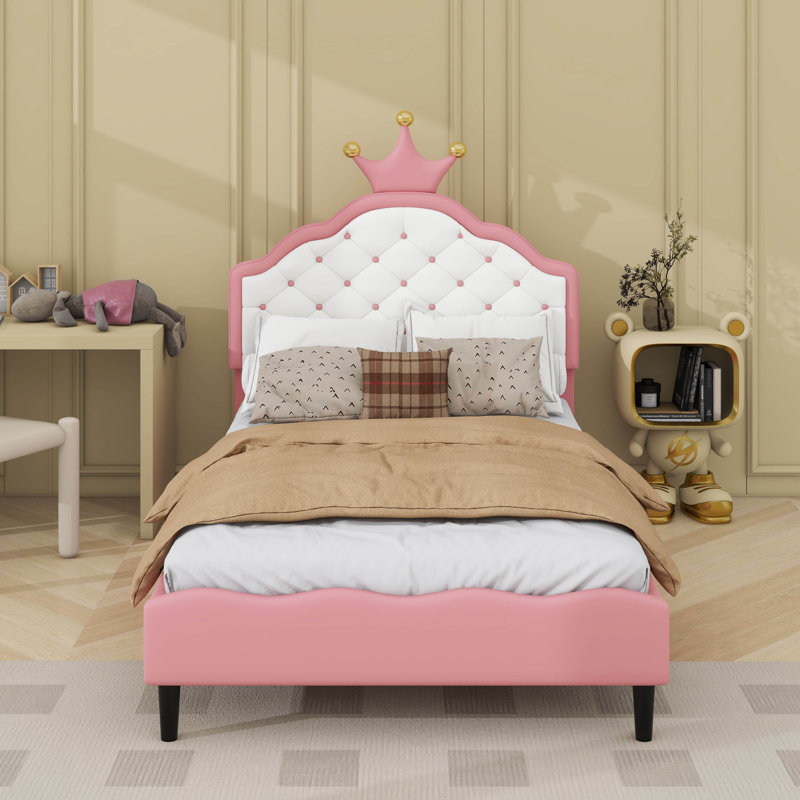 Lit princesse en cuir PU avec tête de lit, Lit simple