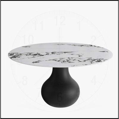 Table de salle à manger ronde chic de luxe noire avec piédestal en bois massif en forme de vase, parfaite pour une élégance campagnarde moderne et des réunions de famille.