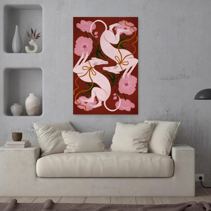 Lévriers élégants et fleurs Elegant Peaceful Serene Dog Flower, art mural, H 36 po x l 24 po