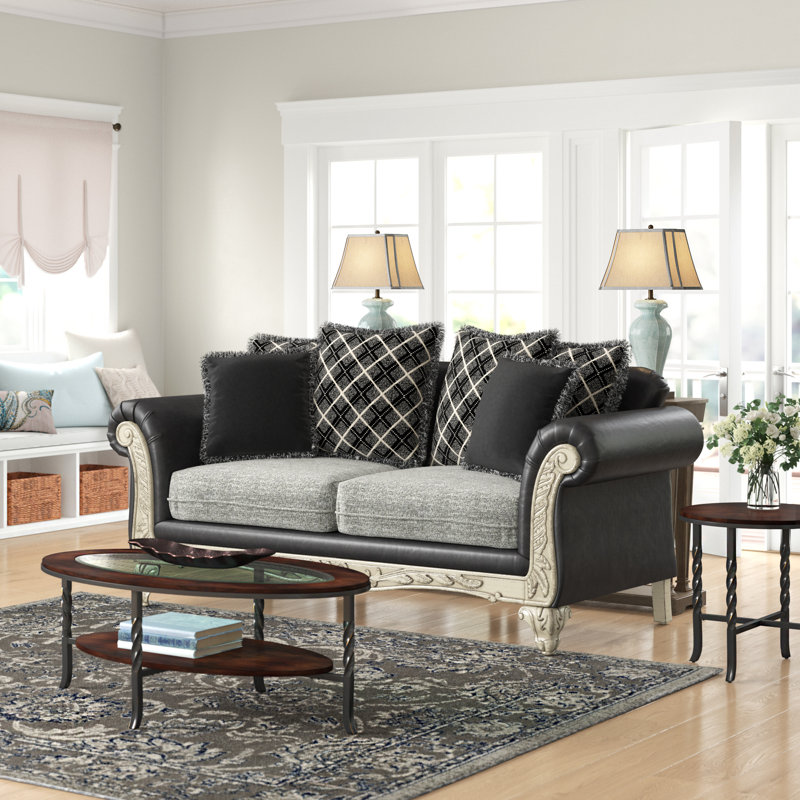 Duplantis Rolled Arm Sofa with Reversible Cushions, Ebony, 40" H x 93" W x 23" D