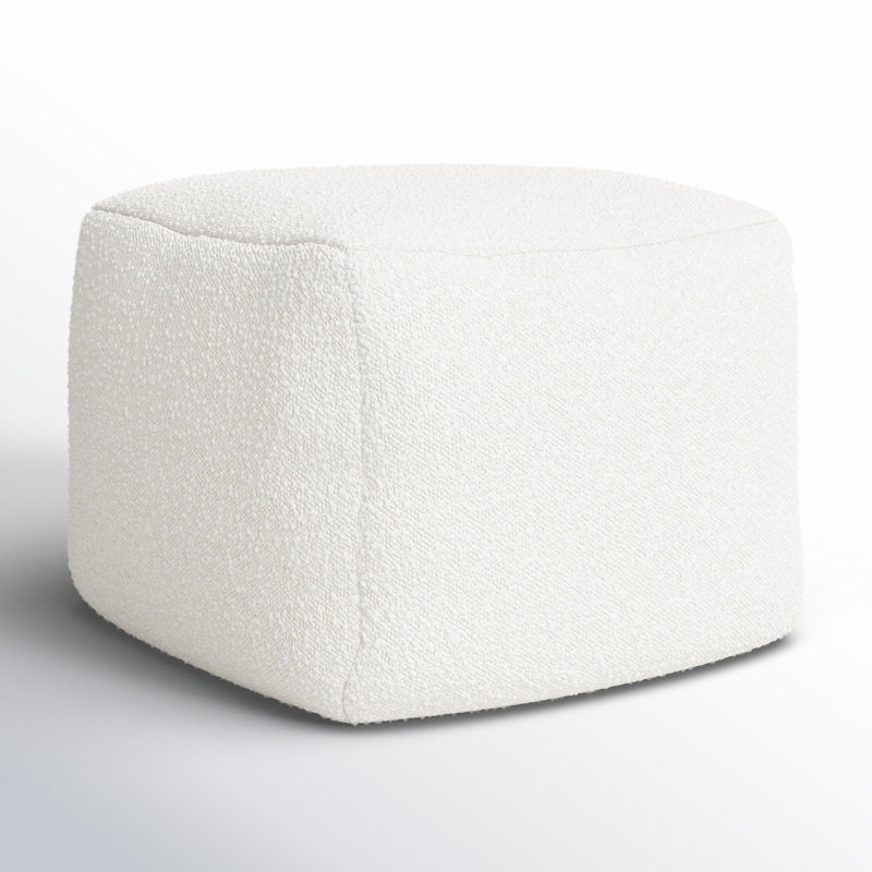 Ivory Boucle Upholstered Modern Square Pouf