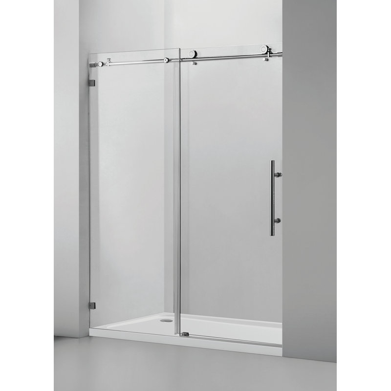 Porte de douche coulissante simple sans cadre 56-60 "x H 76" avec verre transparent antidéflagrant, Nickel brossé